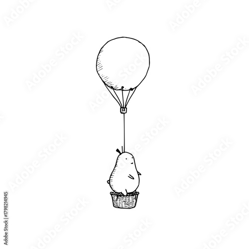 Cute pear character in hot air balloon basket adventure drawing sketch illustration vector design clip art image