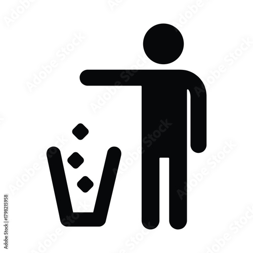Trash Disposal Icon – Stylized Figure Tossing Waste into Bin