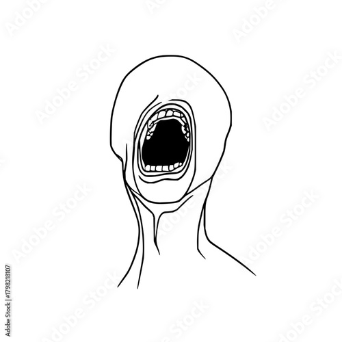Screaming horror monster drawing vector illustration open mouth teeth scary nightmare halloween spooky creature art