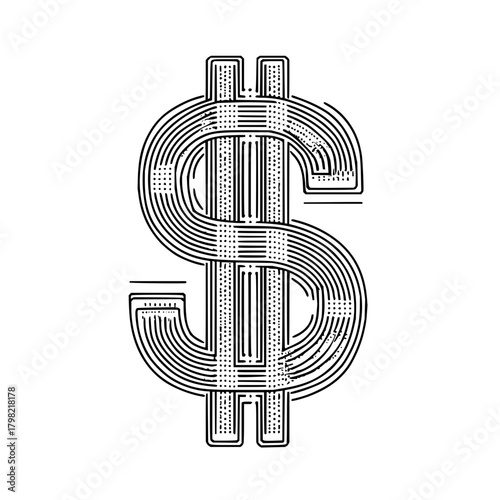Dollar sign illustration with line art design for finance investment and currency exchange concepts vector image