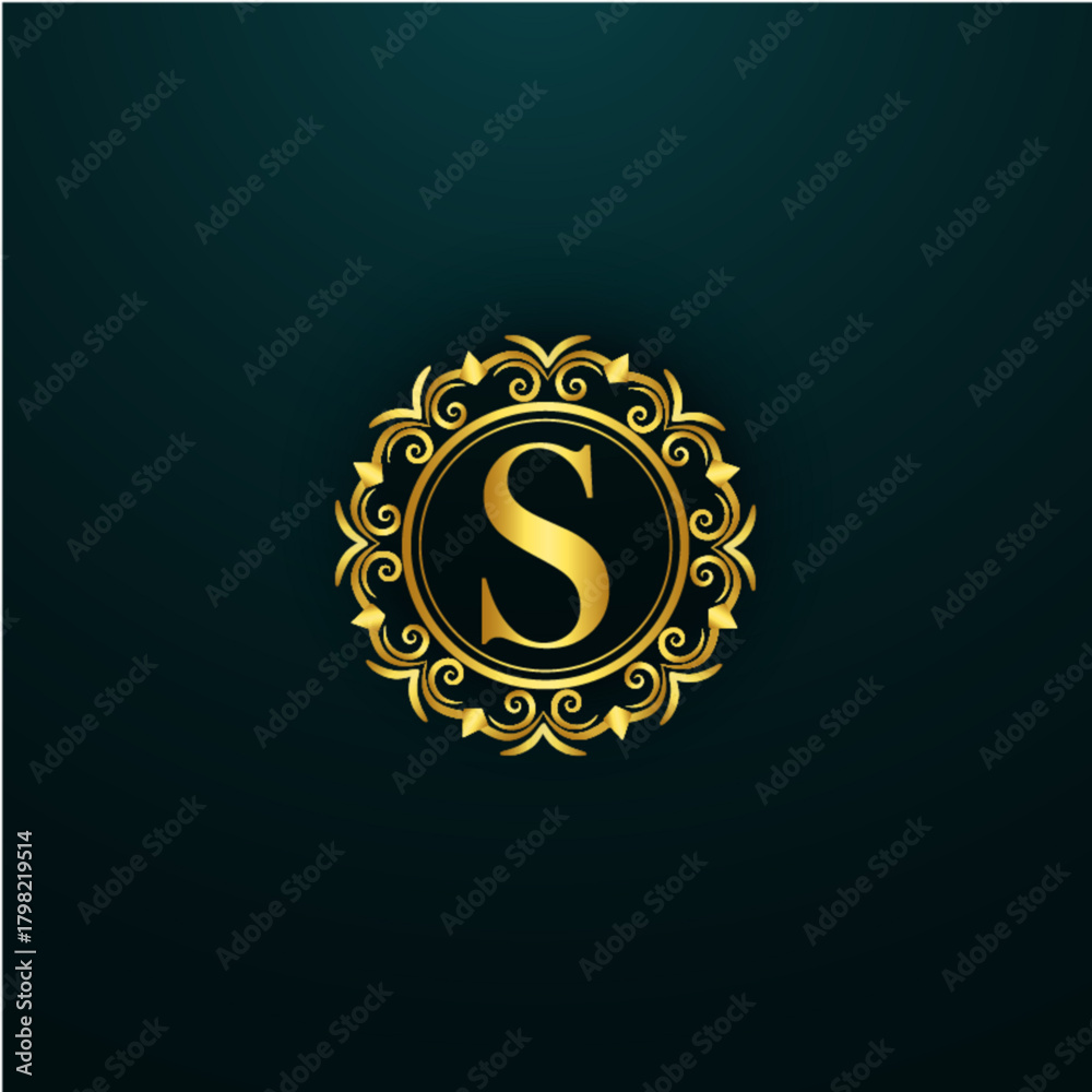 Naklejka premium Luxury Golden S Monogram Logo | Elegant Royal Emblem | Premium Ornamental Letter Design