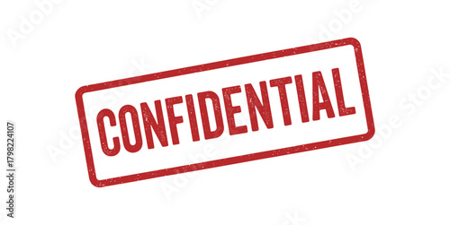 Red rubber stamp text CONFIDENTIAL rectangular outline bold capital letters distressed texture rotation isolated on white background vector illustration clean minimal style