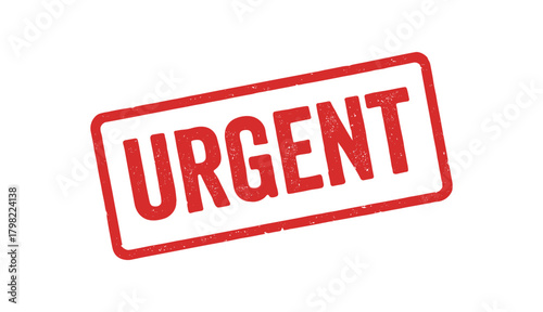 Red rubber stamp text URGENT rectangular outline bold capital letters distressed texture rotation isolated on white background vector illustration clean minimal style