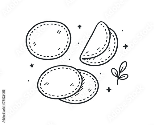 handdrawn cute doodle style reusable cotton pads vector line illustration