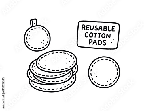 handdrawn cute doodle style reusable cotton pads vector line illustration