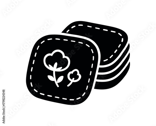 reusable cotton pads flat black solid vector illustration isolated on white background