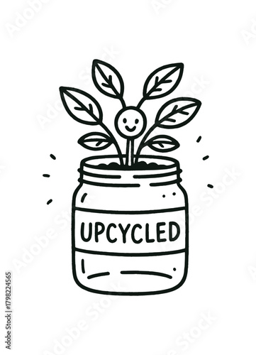 handdrawn cute doodle style upcycled jar planter vector line illustration