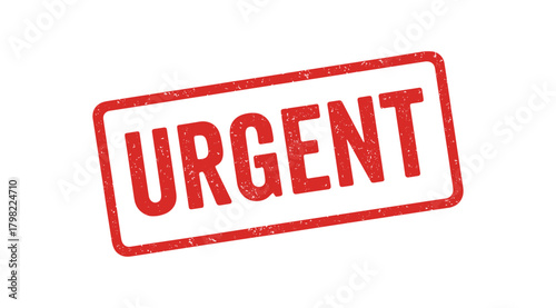 Red rubber stamp text URGENT rectangular outline bold capital letters distressed texture rotation isolated on white background vector illustration clean minimal style