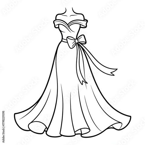 Elegant Off-Shoulder Gown Coloring Page Vector