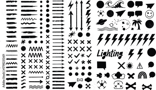 Collection of hand drawn black ink brush strokes and graphic elements