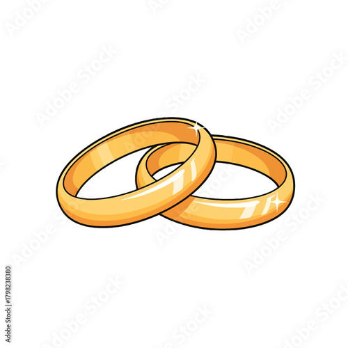Two gleaming golden wedding rings interlocked, symbolizing eternal love, commitment, and marital union, presented as a vibrant vector illustration on a transparent background.