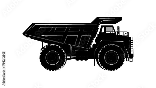 Vector illustration of black silhouette of a large mining dump truck isolated on transparent background on a transparent background
