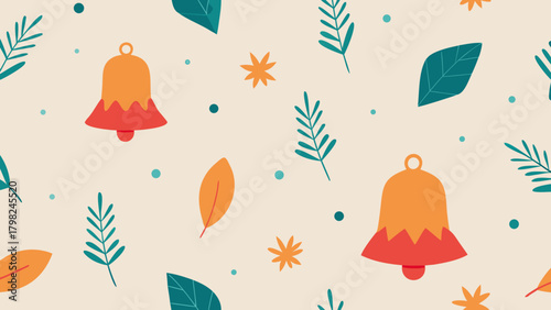 Cute seamless Christmas vector pattern with winter holiday icons, decoration, and cartoon art design