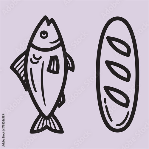 From Bible fish and brade line art vector