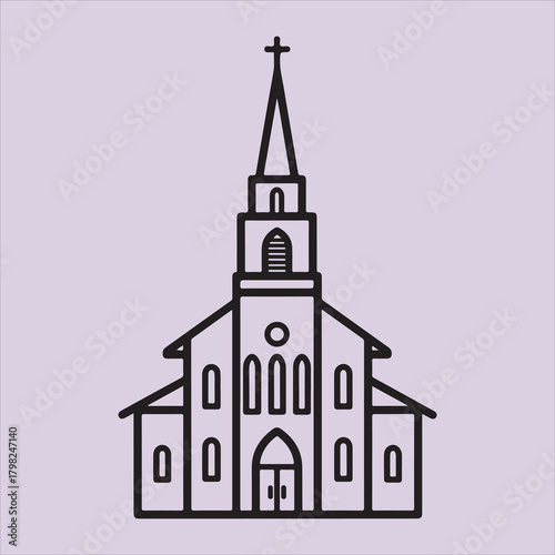 From Bible cross with church line art vector