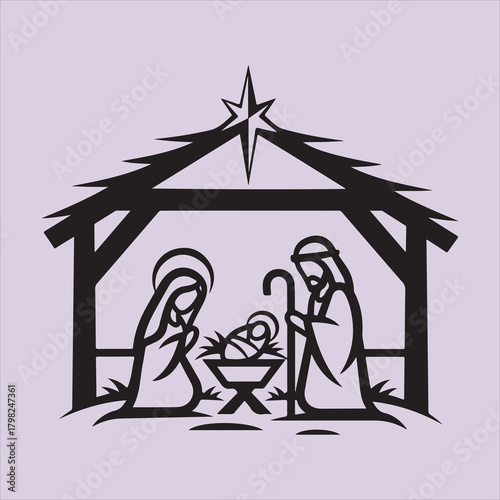 From Bible Jesus birth line art vector