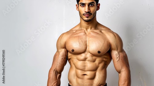Muscular Physique: The image features a muscular bodybuilder showcasing his physique, capturing the essence of dedication and physical excellence.