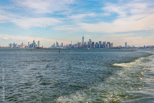 Skyline framed by ferry window