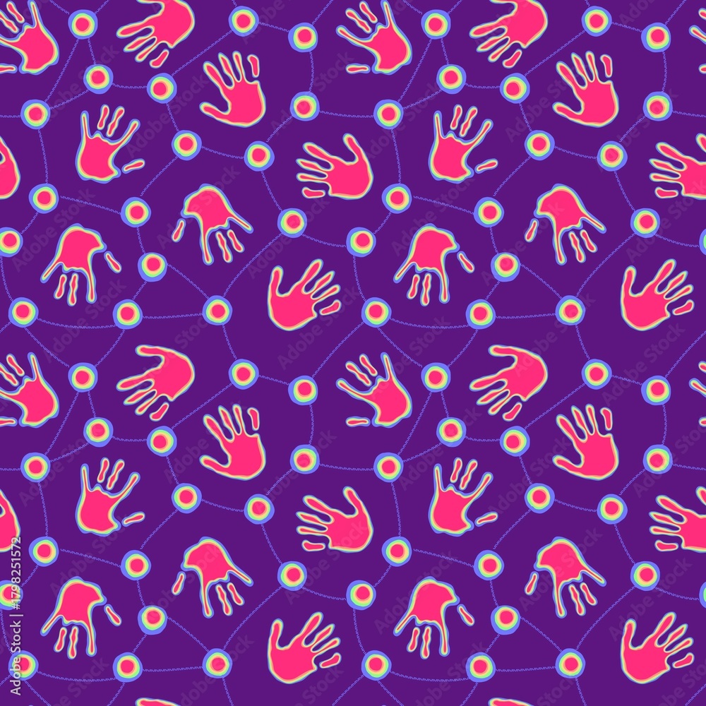 Naklejka premium Handprint seamless team work pattern for school and kids and wrapping paper and notebooks and clothes print