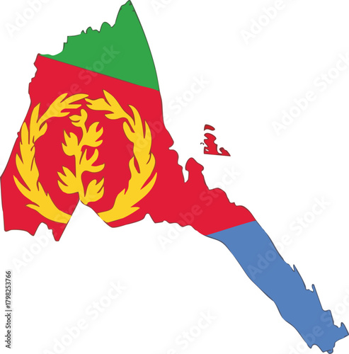 Eritrea map vector illustration, showcasing the national flag. Colors and emblem represent the nation's identity and geographical borders