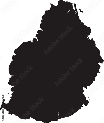 Graphic black silhouette of Mauritius map for commercial use