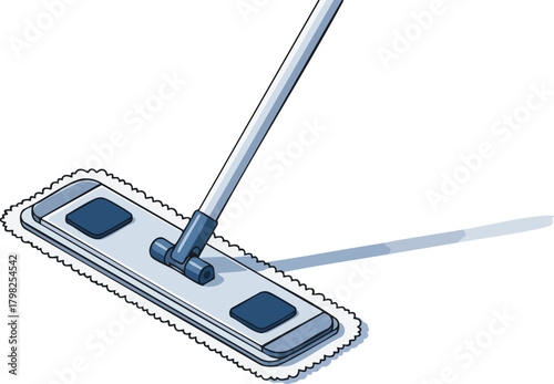 Illustration of a flat mop for floor cleaning, with blue and white color palette. Ideal for sanitation, hygiene, and household chores visuals