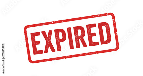 Red rubber stamp text EXPIRED rectangular outline bold capital letters distressed texture rotation isolated on white background vector illustration clean minimal style