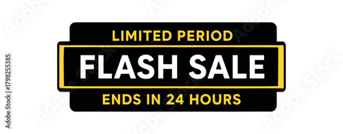 Flat vector horizontal bar design top text LIMITED PERIOD main text SALE bottom text ENDS 24 HOURS sleek black bar with edge accents