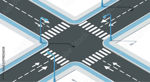 Isometric illustration of an urban road intersection