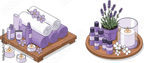 Isometric illustration of spa and wellness essentials