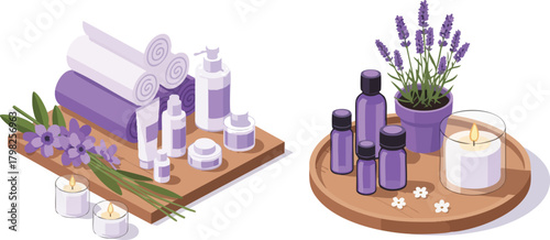 Isometric illustration of spa and wellness items