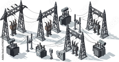 Isometric vector set of industrial power grid elements