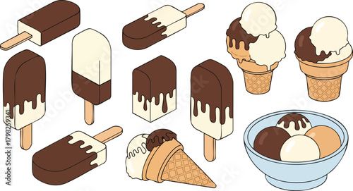 Vector illustration of assorted ice cream treats
