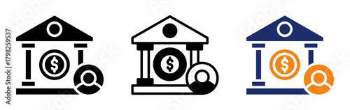 Bank Account Icon Collection Glyph & Mixed Style 
