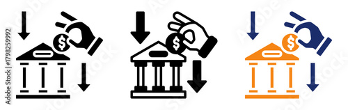 Cash Deposit Icon Collection Glyph & Mixed Style 