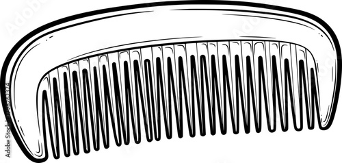 Hair comb in black line art style on white background  