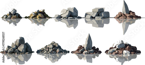 Collection of Stone Piles Rock Formations & Natural Textures