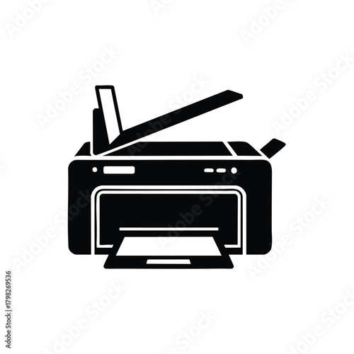 Black and white icon of a modern office multifunction printer scanner.