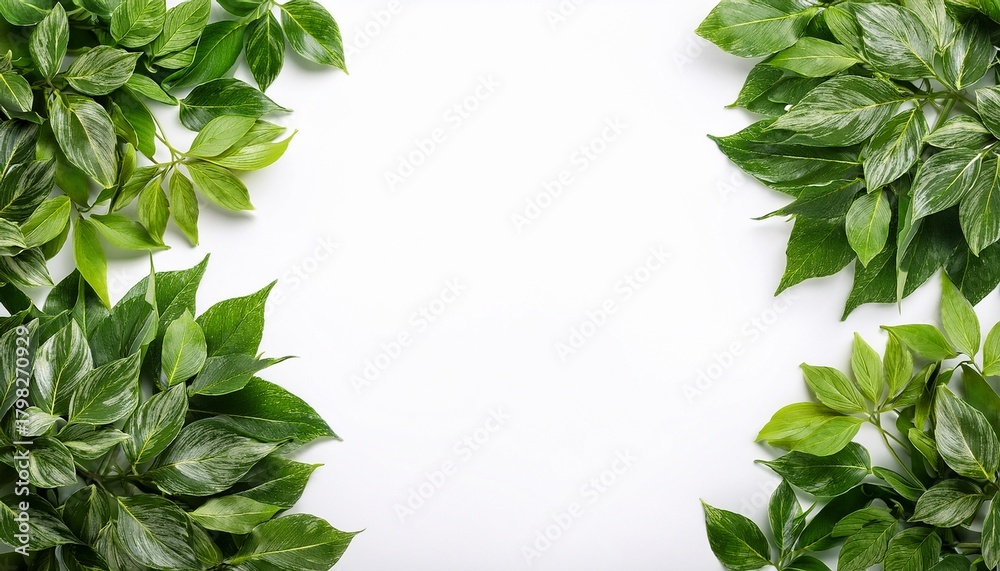 Naklejka premium Lush Green Foliage Border On White Background