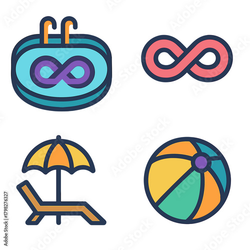 Summer vacation icons with infinity concepts and beach elements
