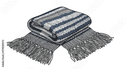 Thick knitted muffler folded in a neat rectangle with grey tones  