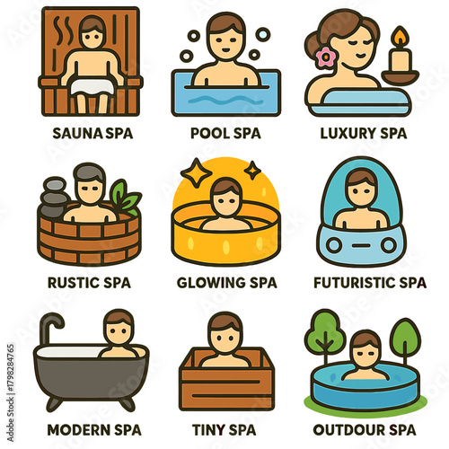 Diverse spa experiences: from luxury to outdoor relaxation illustrated