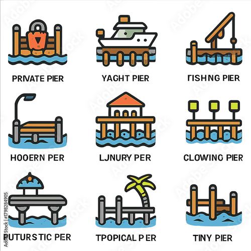 Diverse pier designs: yacht, fishing, tropical, luxury, and more