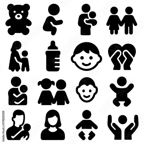 Family Icon Set: A comprehensive collection of iconic symbols representing the essence of family, capturing the bonds of love, care, and unity.
