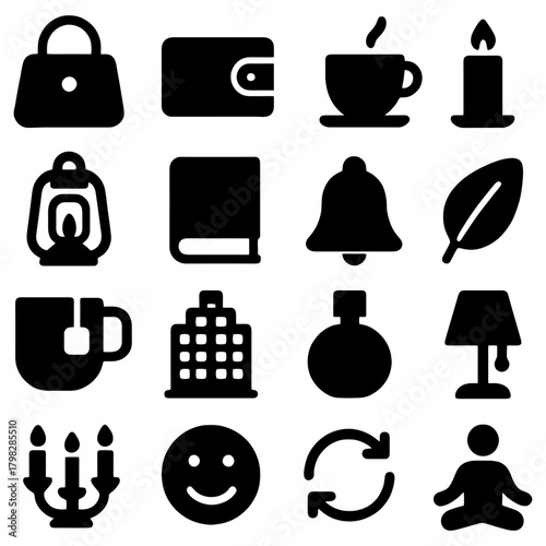 Daily Essentials Icons: This icon set presents a collection of daily life essentials, each meticulously designed to capture the essence of everyday objects and activities.