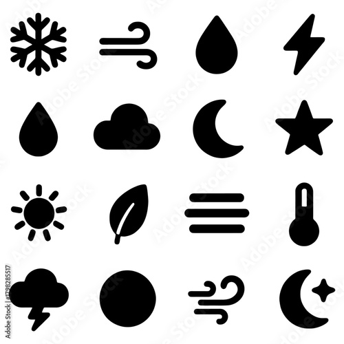Weather Icons for forecasting:A set of meticulously designed weather icons, offering essential symbols to represent diverse weather conditions, perfect for forecasting and design needs.