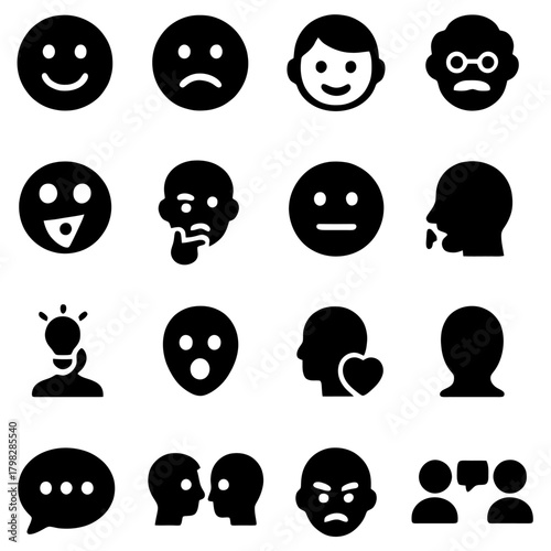 Expression Icon Array: A collection of various emotion icons. From happy to anger, each icon tells a unique story of expression.