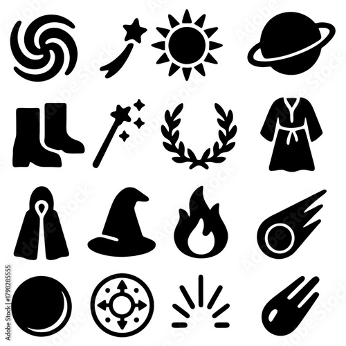 Mystical Icon Array: A captivating assortment of mystic-themed icons, featuring a variety of symbolic elements and visual metaphors.