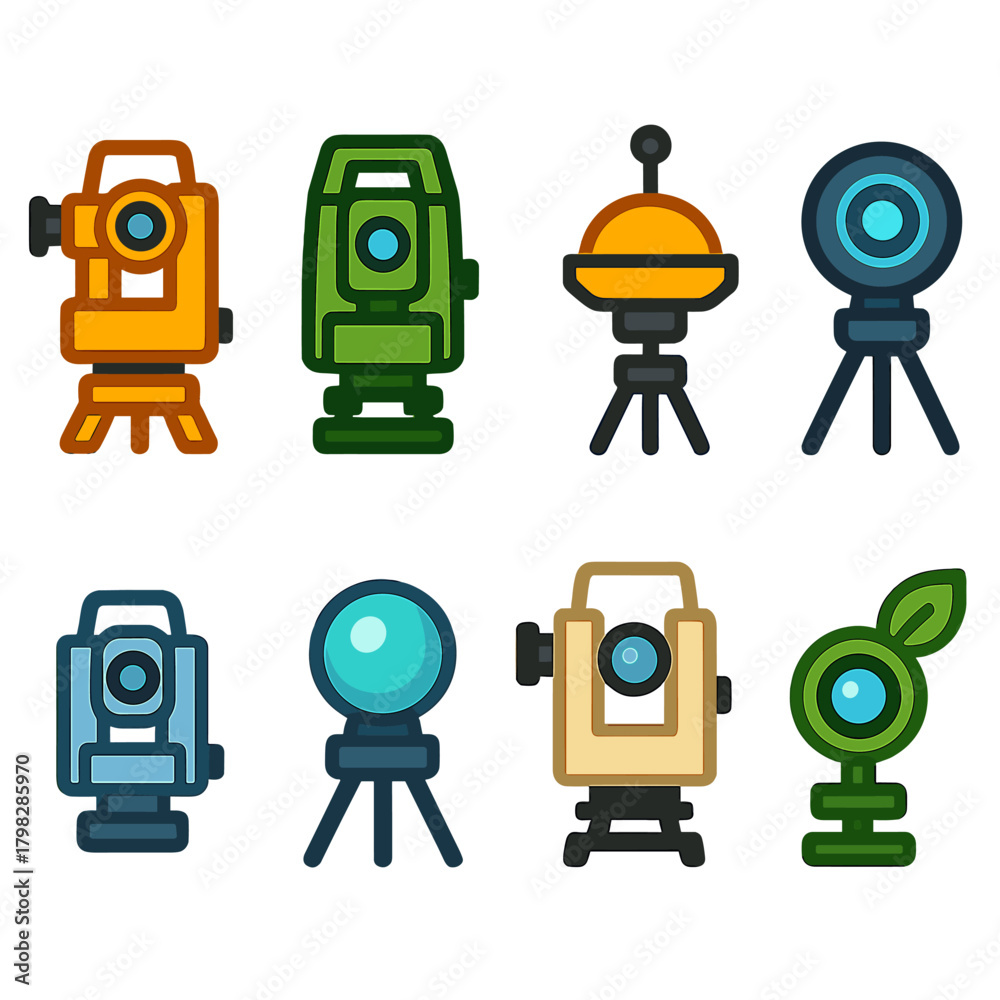 Fototapeta premium Colorful surveying instruments icons set on gradient background