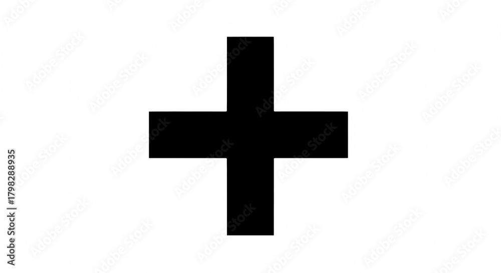Obraz premium Bold black plus sign symbol isolated on a clean white background, ideal for graphic design, medical, and conceptual themes in modern digital and print media.